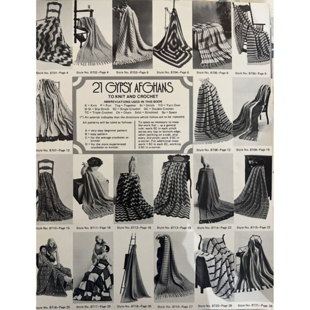 Vintage 1972 Knit & Crochet Book Jack Frost 21 GYPSY AFGHANS Patterns